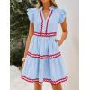 ZESICA Women’s Summer Casual Mini Dress 2026 V Neck Flutter Short Sleeve Striped Ruffle A Line Beach Vacation Dresses(Blue)