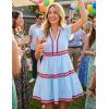 ZESICA Women’s Summer Casual Mini Dress 2026 V Neck Flutter Short Sleeve Striped Ruffle A Line Beach Vacation Dresses(Blue)