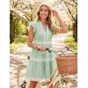 ZESICA Women’s Summer Casual Mini Dress 2026 V Neck Flutter Short Sleeve Striped Ruffle A Line Beach Vacation Dresses(Green)
