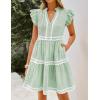 ZESICA Women’s Summer Casual Mini Dress 2026 V Neck Flutter Short Sleeve Striped Ruffle A Line Beach Vacation Dresses(Green)