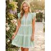 ZESICA Women’s Summer Casual Mini Dress 2026 V Neck Flutter Short Sleeve Striped Ruffle A Line Beach Vacation Dresses(Green)