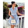 ZESICA Women’s Summer Casual Mini Dress 2026 V Neck Flutter Short Sleeve Striped Ruffle A Line Beach Vacation Dresses(Lightblue)