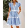 ZESICA Women’s Summer Casual Mini Dress 2026 V Neck Flutter Short Sleeve Striped Ruffle A Line Beach Vacation Dresses(Lightblue)