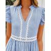 ZESICA Women’s Summer Casual Mini Dress 2026 V Neck Flutter Short Sleeve Striped Ruffle A Line Beach Vacation Dresses(Lightblue)