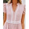 ZESICA Women’s Summer Casual Mini Dress 2026 V Neck Flutter Short Sleeve Striped Ruffle A Line Beach Vacation Dresses(Pink)