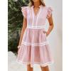 ZESICA Women’s Summer Casual Mini Dress 2026 V Neck Flutter Short Sleeve Striped Ruffle A Line Beach Vacation Dresses(Pink)