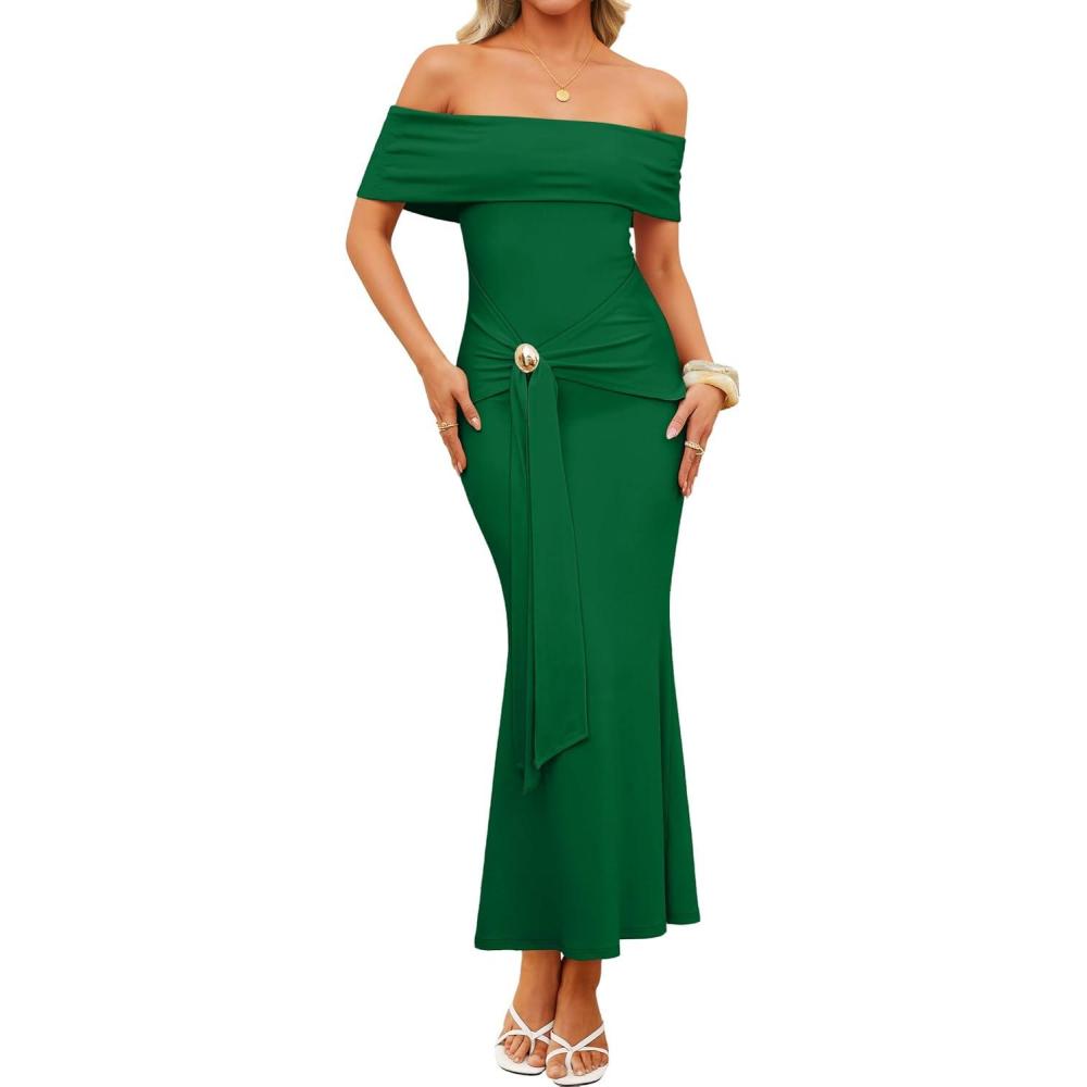 imageZESICA Womens 2026 Off Shoulder Bodycon Maxi Dress Summer Spring Formal Elegant Cocktail Party Wedding Guest Midi DressesGreen