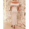 ZESICA Women’s 2026 Off Shoulder Bodycon Maxi Dress Summer Spring Formal Elegant Cocktail Party Wedding Guest Midi Dresses(Apricot)