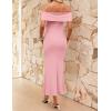 ZESICA Women’s 2026 Off Shoulder Bodycon Maxi Dress Summer Spring Formal Elegant Cocktail Party Wedding Guest Midi Dresses(Pink)