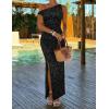 ZESICA Women’s Summer One Shoulder Floral Bodycon Midi Dress 2026 Ruched Elegant Wedding Cocktail Party Long Dresses(Black)