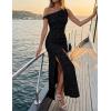 ZESICA Women’s Summer One Shoulder Floral Bodycon Midi Dress 2026 Ruched Elegant Wedding Cocktail Party Long Dresses(Black)