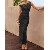 ZESICA Women’s Summer One Shoulder Floral Bodycon Midi Dress 2026 Ruched Elegant Wedding Cocktail Party Long Dresses(Black)