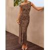 ZESICA Women’s Summer One Shoulder Floral Bodycon Midi Dress 2026 Ruched Elegant Wedding Cocktail Party Long Dresses(Brown)