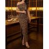 ZESICA Women’s Summer One Shoulder Floral Bodycon Midi Dress 2026 Ruched Elegant Wedding Cocktail Party Long Dresses(Brown)