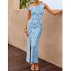 ZESICA Women’s Summer One Shoulder Floral Bodycon Midi Dress 2026 Ruched Elegant Wedding Cocktail Party Long Dresses(Dustyblue)