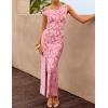 ZESICA Women’s Summer One Shoulder Floral Bodycon Midi Dress 2026 Ruched Elegant Wedding Cocktail Party Long Dresses(Pink)