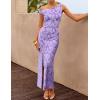 ZESICA Women’s Summer One Shoulder Floral Bodycon Midi Dress 2026 Ruched Elegant Wedding Cocktail Party Long Dresses(Purple)