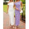 ZESICA Women’s Summer One Shoulder Floral Bodycon Midi Dress 2026 Ruched Elegant Wedding Cocktail Party Long Dresses(Purple)