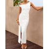 ZESICA Women’s Summer One Shoulder Floral Bodycon Midi Dress 2026 Ruched Elegant Wedding Cocktail Party Long Dresses(White)