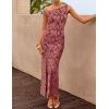 ZESICA Women’s Summer One Shoulder Floral Bodycon Midi Dress 2026 Ruched Elegant Wedding Cocktail Party Long Dresses(Wine)