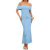 ZESICA Women’s 2026 Off Shoulder Bodycon Maxi Dress Summer Spring Formal Elegant Cocktail Party Wedding Guest Midi Dresses(Blue)