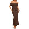 ZESICA Women’s 2026 Off Shoulder Bodycon Maxi Dress Summer Spring Formal Elegant Cocktail Party Wedding Guest Midi Dresses(Coffee)