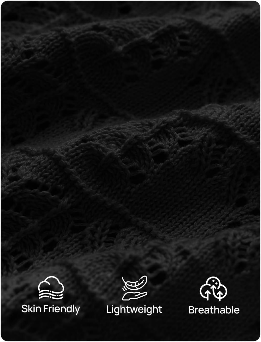 imageZESICA Womens Spring Tops Crochet Short Sleeve Sweaters 2026 Summer Casual Crewneck Hollow Out Shirts Beach Vacation OutfitsBlack