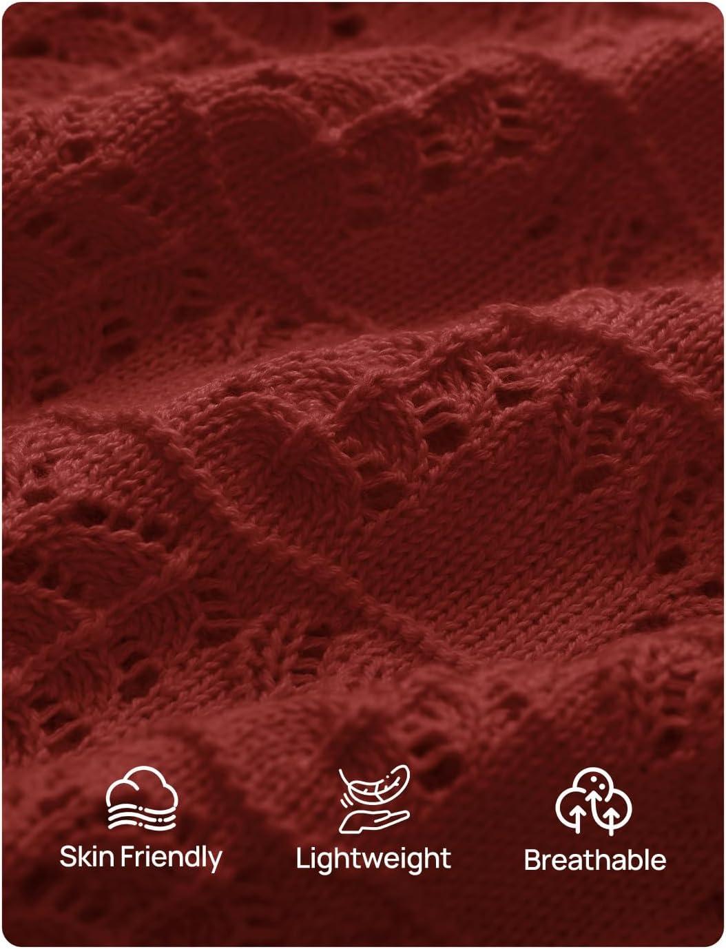 imageZESICA Womens Spring Tops Crochet Short Sleeve Sweaters 2026 Summer Casual Crewneck Hollow Out Shirts Beach Vacation OutfitsWine