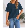 ZESICA Women’s Spring Tops Crochet Short Sleeve Sweaters 2026 Summer Casual Crewneck Hollow Out Shirts Beach Vacation Outfits(Darkblue)