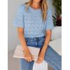 ZESICA Women’s Spring Tops Crochet Short Sleeve Sweaters 2026 Summer Casual Crewneck Hollow Out Shirts Beach Vacation Outfits(Lightblue)