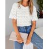 ZESICA Women’s Spring Tops Crochet Short Sleeve Sweaters 2026 Summer Casual Crewneck Hollow Out Shirts Beach Vacation Outfits(White)