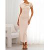 ZESICA Women’s Summer Cap Sleeve Bodycon Midi Dresses 2026 Formal Ruched Wedding Guest Cocktail Party Long Dress(Apricot)