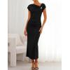 ZESICA Women’s Summer Cap Sleeve Bodycon Midi Dresses 2026 Formal Ruched Wedding Guest Cocktail Party Long Dress(Black)
