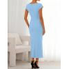ZESICA Women’s Summer Cap Sleeve Bodycon Midi Dresses 2026 Formal Ruched Wedding Guest Cocktail Party Long Dress(Blue)
