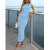 ZESICA Women’s Summer Cap Sleeve Bodycon Midi Dresses 2026 Formal Ruched Wedding Guest Cocktail Party Long Dress(Blue)