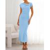 ZESICA Women’s Summer Cap Sleeve Bodycon Midi Dresses 2026 Formal Ruched Wedding Guest Cocktail Party Long Dress(Blue)
