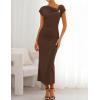 ZESICA Women’s Summer Cap Sleeve Bodycon Midi Dresses 2026 Formal Ruched Wedding Guest Cocktail Party Long Dress(Coffee)