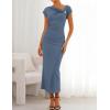 ZESICA Women’s Summer Cap Sleeve Bodycon Midi Dresses 2026 Formal Ruched Wedding Guest Cocktail Party Long Dress(Dusty Blue)