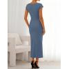 ZESICA Women’s Summer Cap Sleeve Bodycon Midi Dresses 2026 Formal Ruched Wedding Guest Cocktail Party Long Dress(Dusty Blue)