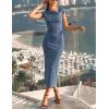ZESICA Women’s Summer Cap Sleeve Bodycon Midi Dresses 2026 Formal Ruched Wedding Guest Cocktail Party Long Dress(Dusty Blue)