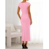 ZESICA Women’s Summer Cap Sleeve Bodycon Midi Dresses 2026 Formal Ruched Wedding Guest Cocktail Party Long Dress(Pink)
