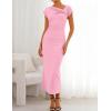 ZESICA Women’s Summer Cap Sleeve Bodycon Midi Dresses 2026 Formal Ruched Wedding Guest Cocktail Party Long Dress(Pink)