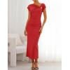 ZESICA Women’s Summer Cap Sleeve Bodycon Midi Dresses 2026 Formal Ruched Wedding Guest Cocktail Party Long Dress(Red)
