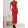 ZESICA Women’s Summer Cap Sleeve Bodycon Midi Dresses 2026 Formal Ruched Wedding Guest Cocktail Party Long Dress(Red)