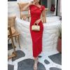 ZESICA Women’s Summer Cap Sleeve Bodycon Midi Dresses 2026 Formal Ruched Wedding Guest Cocktail Party Long Dress(Red)