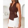 ZESICA Women’s Summer Sleeveless Halter Top 2026 V Neck Ruched Tie Wrap Fitted Racerback Tank Tops Trendy Y2k Clothes(Brown)