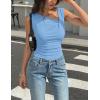 ZESICA Womens Summer Sleeveless Tank Tops 2026 Asymmetrical Neck Ruched Slim Fit Shirts Fashion Going Out Clothes(Blue)