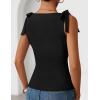 ZESICA Womens Summer Going Out Tank Tops 2026 Trendy Casual Sleeveless Tie Shoulder Boat Neck Ruch Fitted Crop Y2k Shirts(Black)