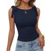 ZESICA Womens Summer Going Out Tank Tops 2026 Trendy Casual Sleeveless Tie Shoulder Boat Neck Ruch Fitted Crop Y2k Shirts(Navy)