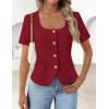 ZESICA Women’s Trendy Vests Top 2026 Spring Summer Square Neck Short Sleeve Blazer Button Down Crop Casual Work Blouse(Wine Red)